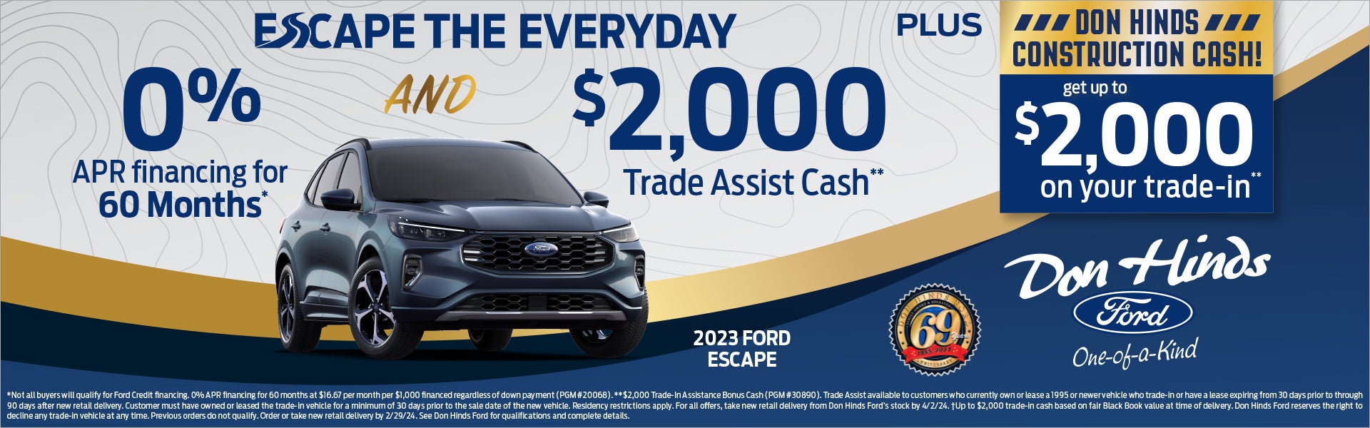 Don Hinds Ford blue & gold 2023 Escape banner ad