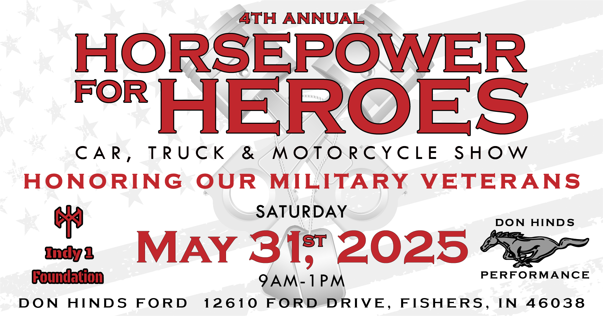 Red white and black Car Show event banner Horsepower for Heroes