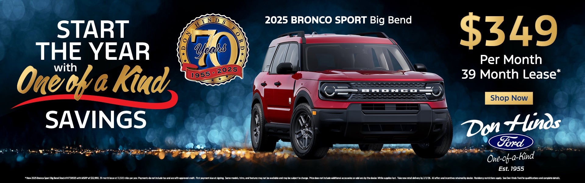 2025 Ford Bronco Sport ad with lease offer