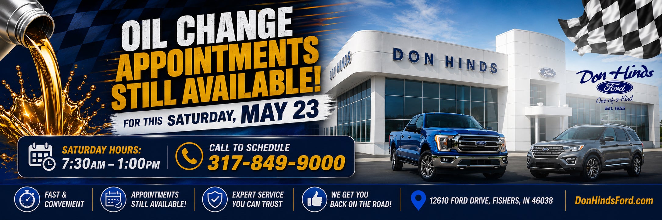 Saturday Oil Change Appt available at Don Hinds Ford