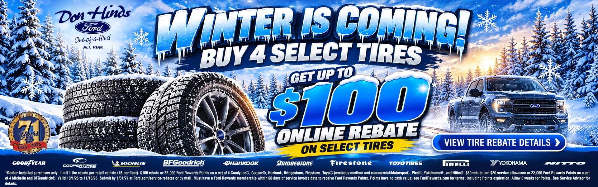 Buy 4 Select Tires Get Up To 100 in Rebates Don Hinds Ford